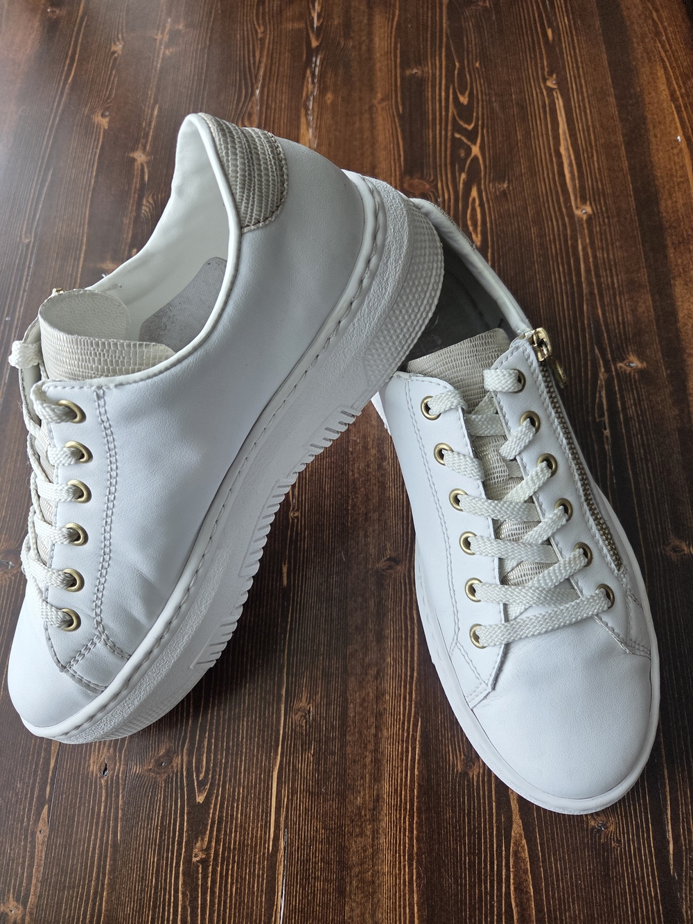 White Rieker Leather Zip Lace Comfort Sneakers |EU 40| Excellent Condition